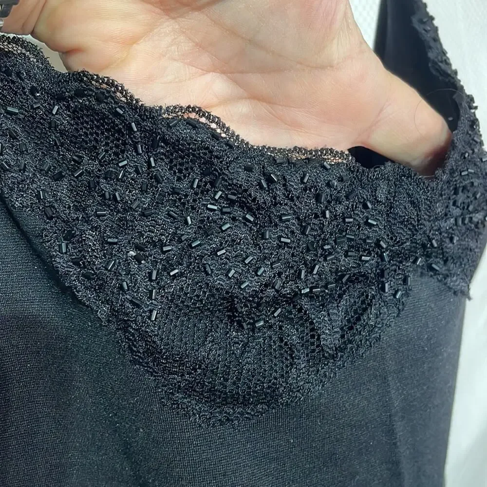 Fresh Twist 2x silk cotton spandex adjustable double straps beaded lace tank euc
